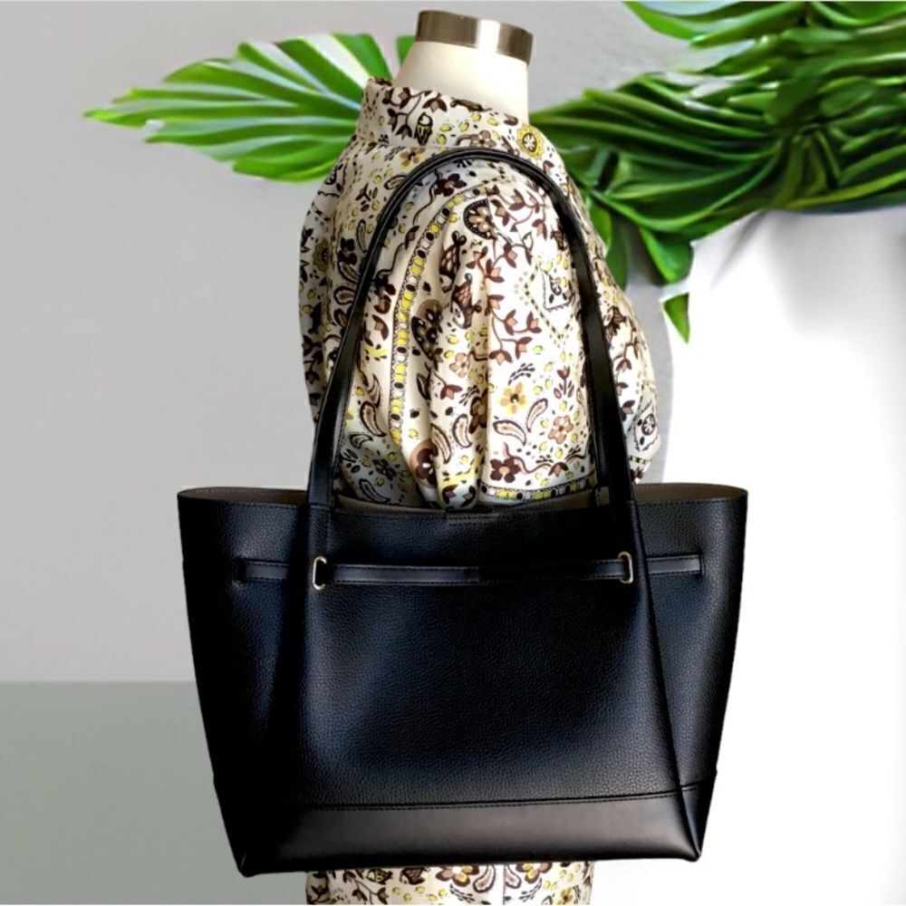 MICHAEL KORS BLACKREED LARGE BELTED TOTE LEATHER TRAVEL OFFICE VACATION SCHOOL - Picture 2 of 4